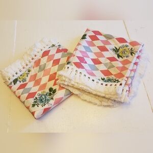 Set of 2 Vintage Card Table Covers Floral Diamond